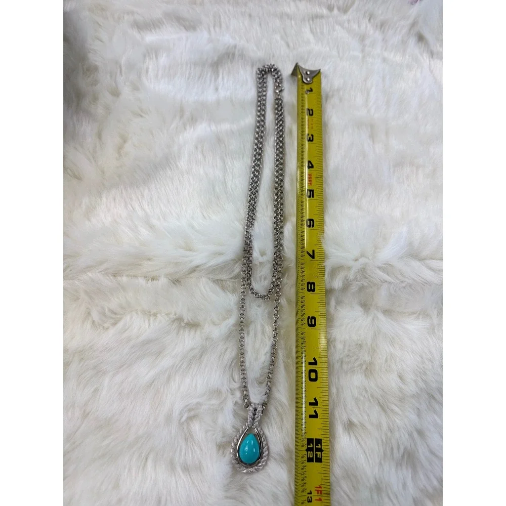 AVON Silver Tone Teardrop Turquoise Pendant‎ Necklace Chain Layered vtg